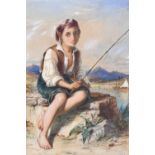 Attributed to William Henry Hunt OWS (1790-1864) Young fisherboy before Continental lakes Signed and