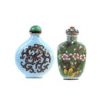 A Chinese Cloisonne Enamel Snuff Bottle, 19th century, of flattened pear form, decorated with