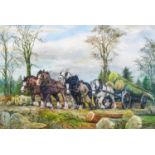 DM & EM Alderson (20th century)Logging scene with horses hauling timberSigned and dated 1978,