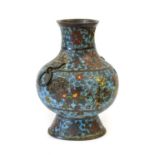 A Chinese Cloisonne Enamel Vase, in Ming style, of baluster form with flared neck, ring handles