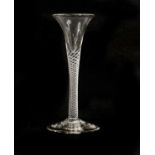 A Cordial Glass, circa 1750, the drawn trumpet bowl on an air twist stem16cm highFree from chips and