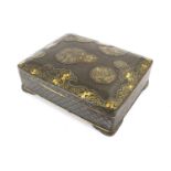 A Japanese Mixed Metals Writing/Calligraphy Box, Meiji period, of rounded rectangular form, the