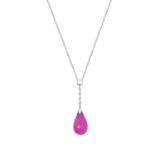 A Pink Tourmaline and Diamond Pendant on Chainthe pink tourmaline briolette with a white plain