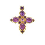 A 19th Century Amethyst Brooch/Pendantthe cross motif set throughout with oval cut and round cut