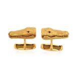 A Pair of 18 Carat Gold Crocodile Cufflinksthe yellow textured crocodile head motif with articulated