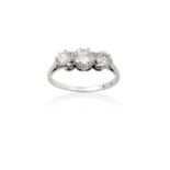 A Diamond Three Stone Ringthe graduated round brilliant cut diamonds in white claw settings, to a