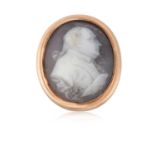 A Cameo Ringthe glazed oval shell cameo depicting a gentleman in profile, in a yellow rubbed over