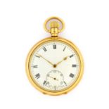 Rolex: An 18 Carat Gold Open Faced Pocket Watch, signed Rolex, 1925, manual wound lever movement