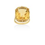 An 18 Carat Gold Citrine Solitaire Ringthe cushion shaped citrine in a yellow claw setting, to a