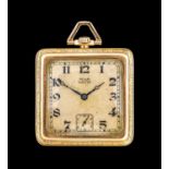 Novelti: An Unusual Square Shaped Art Deco 14 Carat Gold Pocket Watch, retailed by Novelti,