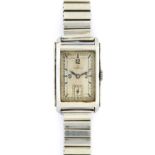 Omega: A Stainless Steel Curved Rectangular Wristwatch, signed Omega, circa 1936, manual wound lever