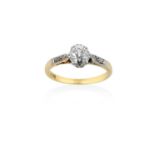 A Diamond Solitaire Ringthe oval old cut diamond in a white claw setting, to rose cut diamond set