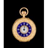 A Lady's 18 Carat Gold Enamel Fob Watch, circa 1900, cylinder movement, enamel dial with Roman