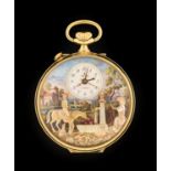 Reuge: A Gilt Metal Automata Musical Alarm Pocket Watch, signed Reuge, circa 1960, manual wound