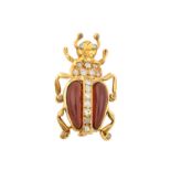 A Garnet and Diamond Novelty Broochrealistically modelled as an insect, the head and the thorax