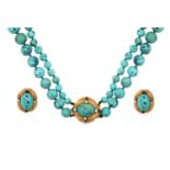 A Turquoise, Sapphire and White Stone Necklace and Earring Suitethe 35:46 turquoise beads knotted to