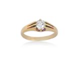 An 18 Carat Gold Diamond Solitaire Ringthe round brilliant cut diamond in a yellow claw setting,