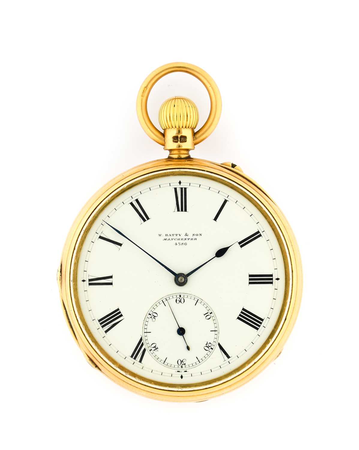 W.Batty & Son: An 18 Carat Gold Open Faced Pocket Watch, retailed by W.Batty & Son, Manchester,