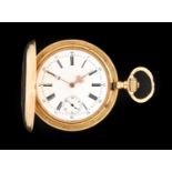 An 18 Carat Gold Full Hunter Pocket Watch, circa 1900, manual wound lever movement, split bimetallic