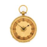 A Lady's 18 Carat Gold Fob Watch, 1865, manual wound lever movement numbered 14851, gold coloured