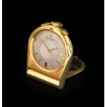 Jaeger LeCoultre: A Gold Plated Centre Seconds Travel Alarm Timepiece, signed Jaeger LeCoultre,