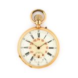 An 18 Carat Gold Open Faced Pocket Watch, circa 1890, manual wound lever movement, split