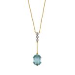 An Aquamarine and Diamond Necklace, first quarter 20th century three graduated old cut diamonds in