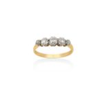 A Diamond Five Stone Ringthe graduated old cut diamonds in white claw settings, to a yellow