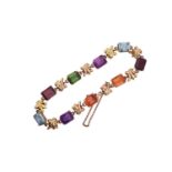 A Multi-Gem Set Braceletthe emerald-cut citrine, garnet, blue zircon, amethyst and green