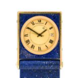 Jaeger LeCoultre: A Faux Lapis Lazuli Calendar Centre Seconds Alarm Travelling Timepiece, signed