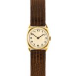 Rolex: An 18 Carat Gold Cushion Shaped Wristwatch, signed Rolex, ref: 9176, 1924, manual wound lever