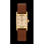 Longines: A 10 Carat Gold Filled Rectangular Wristwatch, signed Longines, 1952, (calibre 9LT) manual