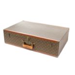 Louis Vuitton 80 Monogrammed Canvas Suitcase, leather and brass bound with a leather handle embossed