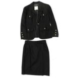 A Chanel Boutique Ladies Suit, comprising a black cotton long sleeved jacket with collar, button