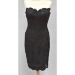 Circa 1990s Antony Price Chocolate Silk and Black Lace Cocktail Dress, strapless with faux wrap