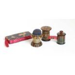 19th Century Sewing Accessories, comprising a tunbridgeware miniature pedestal stool with pin