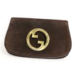Circa 1980s Gucci Brown Suede Clutch Bag, with gilt metal interlocking GG's to the front, 28cm by