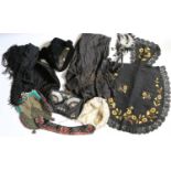 Early 20th Century Costume Accessories, comprising a bead evening bag on a bakelite embossed and