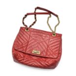 Lanvin Red Leather Quilted Happy Bag, with gilt-tone hardware, chunky chain link shoulder strap with