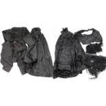 Victorian Costume and Accessories, comprising a black silk bodice with multi pleats to the
