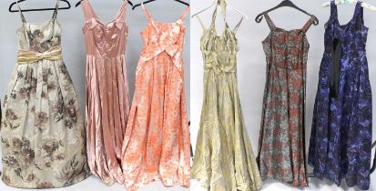 Circa 1950-60s Full Length Evening Dresses, comprising a Fred Howard pink satin sleeveless dress