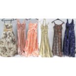 Circa 1950-60s Full Length Evening Dresses, comprising a Fred Howard pink satin sleeveless dress