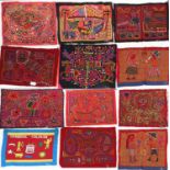 Collection of 20th Century Molas from San Blas Islands, Panama comprising twelve reverse appliqué