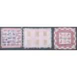 Three 19th Century Cot Patchwork Covers, comprising a hexagonal example worked in pink and purple
