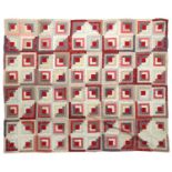 A Large 19th Century Log Cabin Block Cotton Patchwork Reversible Quilt, incorporating a variety of