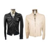 Prada Soft Cream Leather Jacket with zipped fastening, ribbed collar, cuffs and waistband (size