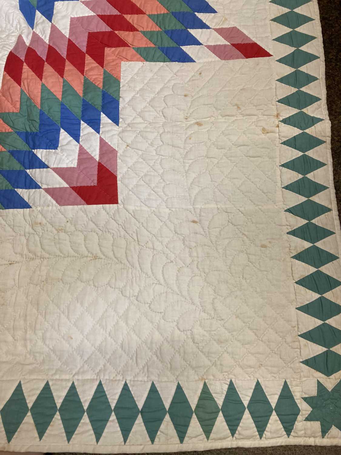 Circa 1890 Star of Bethlehem or Lone Star North Country Quilt, comprising multi coloured diamond - Image 3 of 5
