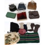 Assorted Circa 1940s and Later Accessories, comprising a lucite type hinged handbag with metal