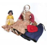 Circa 1870 French Fashion Doll, with a bisque socket head and bisque shoulders, blue glass fixed