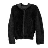 Circa 2008 Prada Black Shearling Zip Front Jacket leather-lined, with hood and long sleeves (size